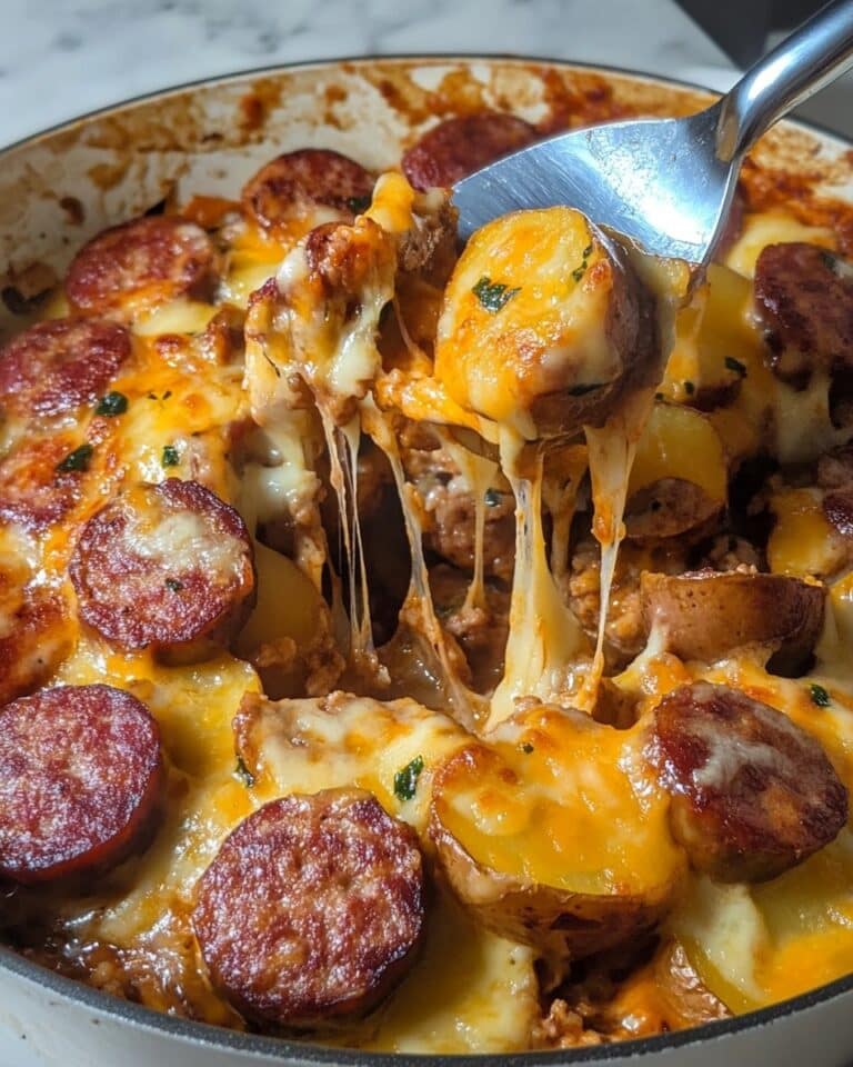 Cheesy Smoked Sausage and Potatoes Skillet Recipe