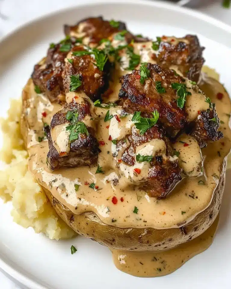 Loaded Baked Potatoes with Steak Bites and Parmesan Cream Recipe
