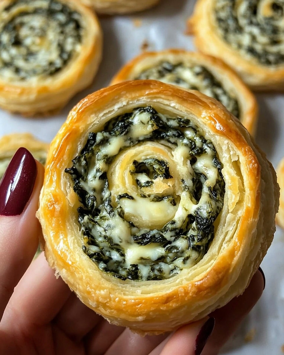 A close-up of a woman's hands pulling apart a spinach and cheese pastry roll, showing melted white cheese stretching between the layers. The pastry has a golden-brown flaky texture on the outside, and inside it is filled with a creamy mixture of green spinach and white cheese with small bits of herbs. The roll has multiple spiral layers where the filling is evenly spread. Several more spinach and cheese rolls with the same spiral layers sit stacked on a white round plate below. The scene is set on a white marbled surface. Photo taken with an iphone --ar 4:5 --v 6.1