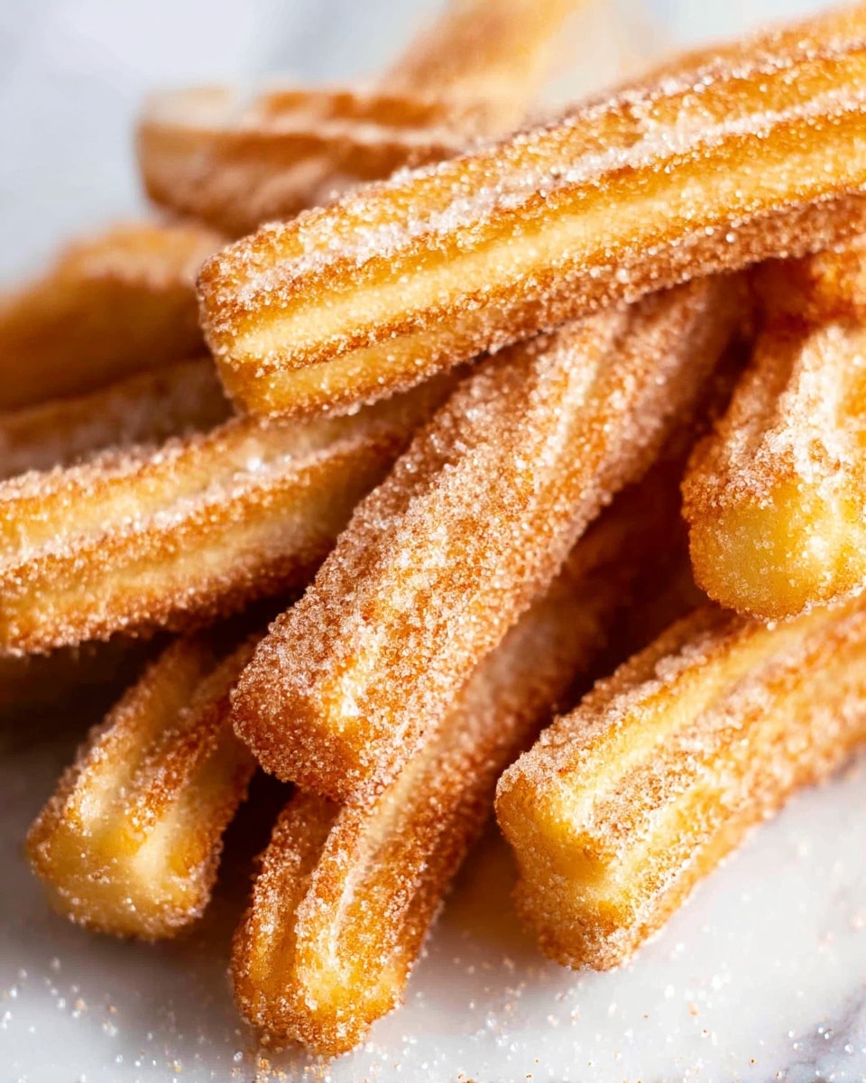 A close-up image shows a woman's hand dipping a golden brown churro, coated in sugar, into a small white bowl filled with smooth, creamy chocolate sauce. The churro has a ridged texture and a crunchy surface covered in visible sugar grains. In the background, two more churros rest on a white marbled surface, softly out of focus, while the main scene centers on the rich contrast between the warm churro and the thick, dark chocolate. Photo taken with an iphone --ar 4:5 --v 6.1
