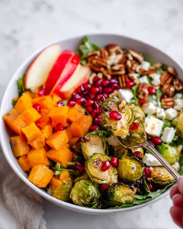 Fall Harvest Salad with Roasted Butternut Squash, Brussels Sprouts, and Pomegranate Recipe