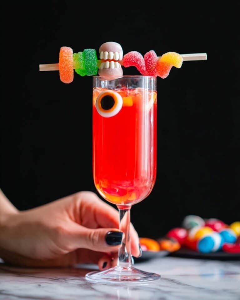 Halloween Glitter Punch with Gummy Eyeballs and Ice Hand Recipe