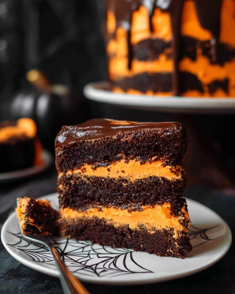 Halloween Chocolate Fudge Cake with Orange Buttercream and Ganache Recipe