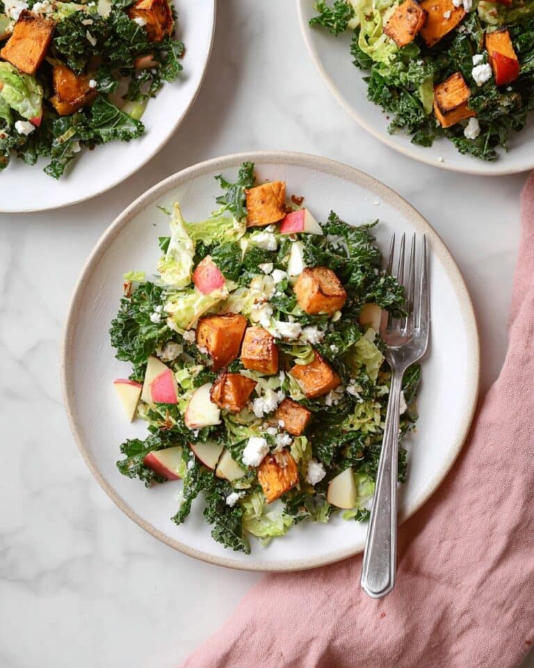Fall Harvest Salad with Roasted Sweet Potatoes, Apples, and Tahini Dressing Recipe