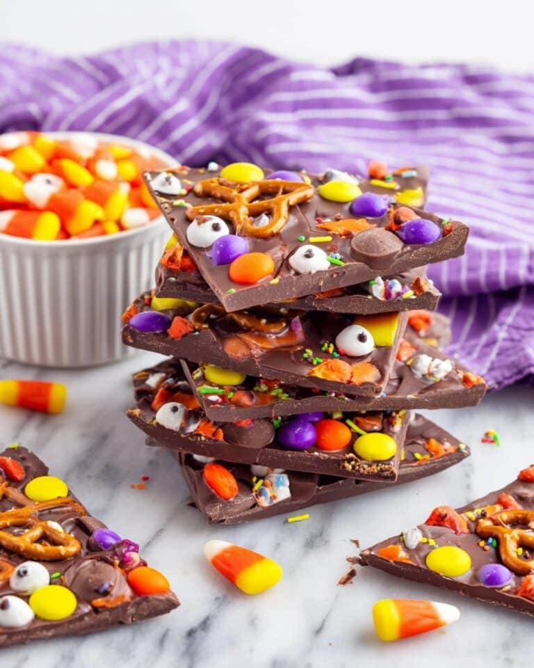Halloween Chocolate Bark with Candy Corn, Reese’s, and M&M’s Recipe