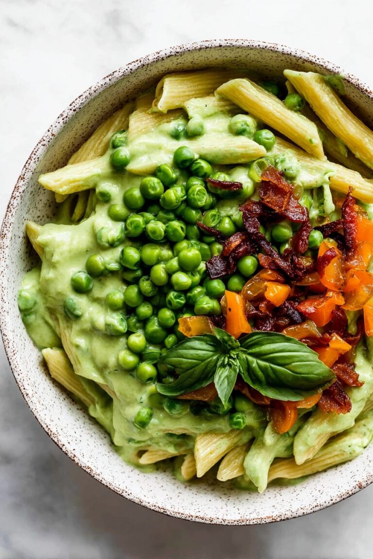 Creamy Green Pea Pasta with Basil and Tofu Recipe