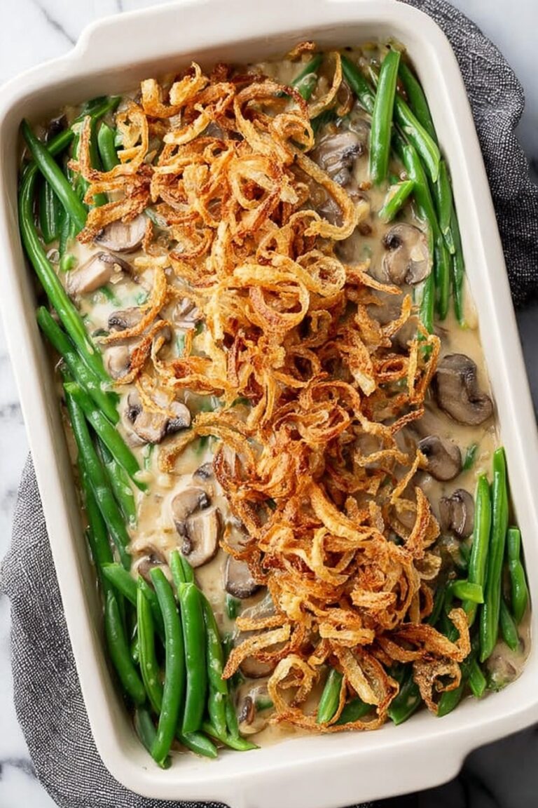 Creamy Mushroom Green Bean Casserole with Crispy Baked Onions Recipe