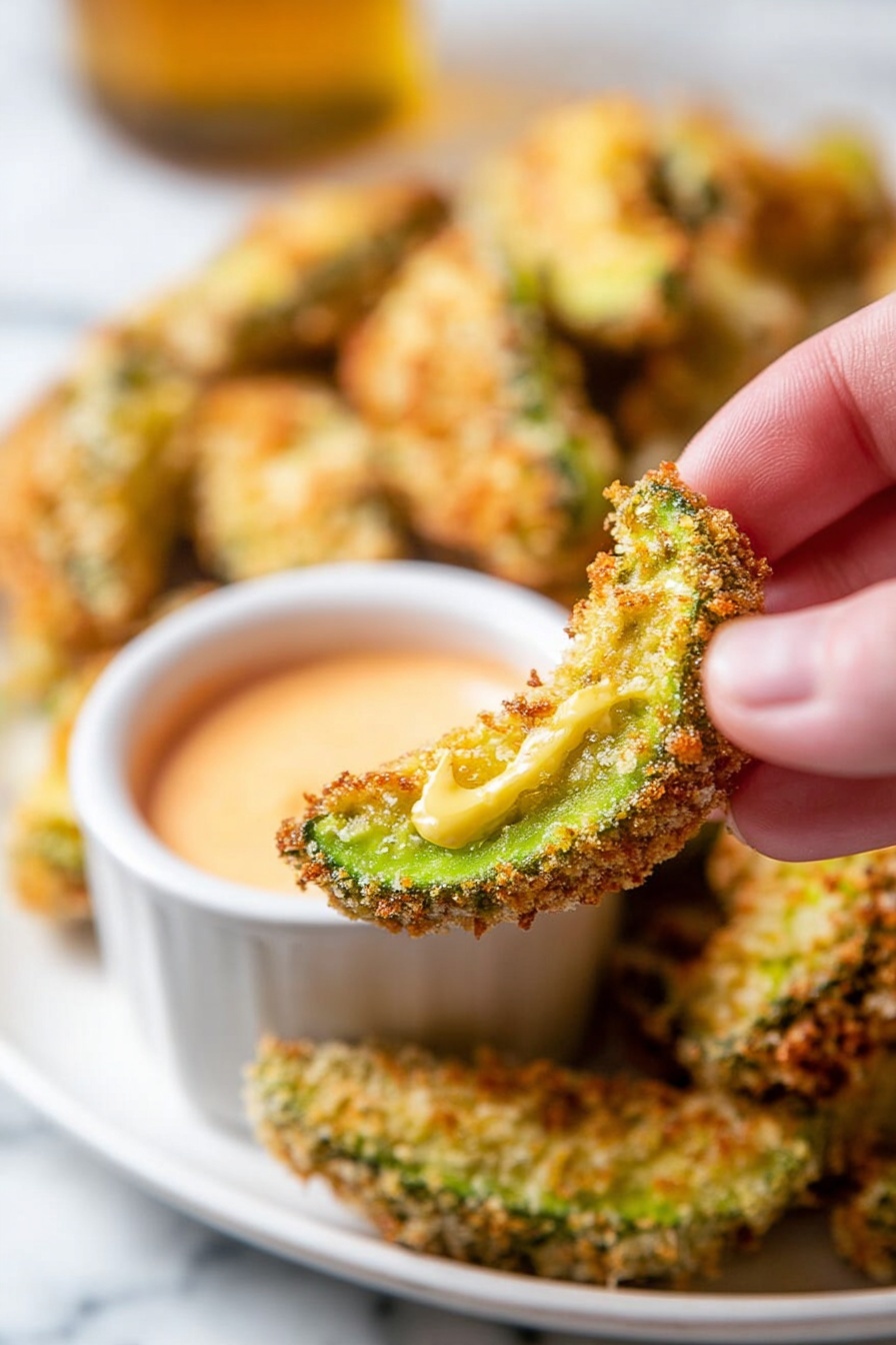 Baked Avocado Fries, healthy avocado snacks, crispy baked avocado, vegan appetizer ideas, quick avocado recipes - The image shows many pieces of avocado slices covered in a golden crispy coating, arranged neatly in rows on a dark baking tray with diagonal ridges. Each avocado slice is bright green inside, with a crunchy light brown breaded layer on the outside. Some parts of the tray have small burnt spots and crumbs, showing the food has been baked or roasted. The colors are warm and inviting, with the green of the avocado contrasting nicely against the golden crust and dark tray. photo taken with an iphone --ar 2:3 --v 7
