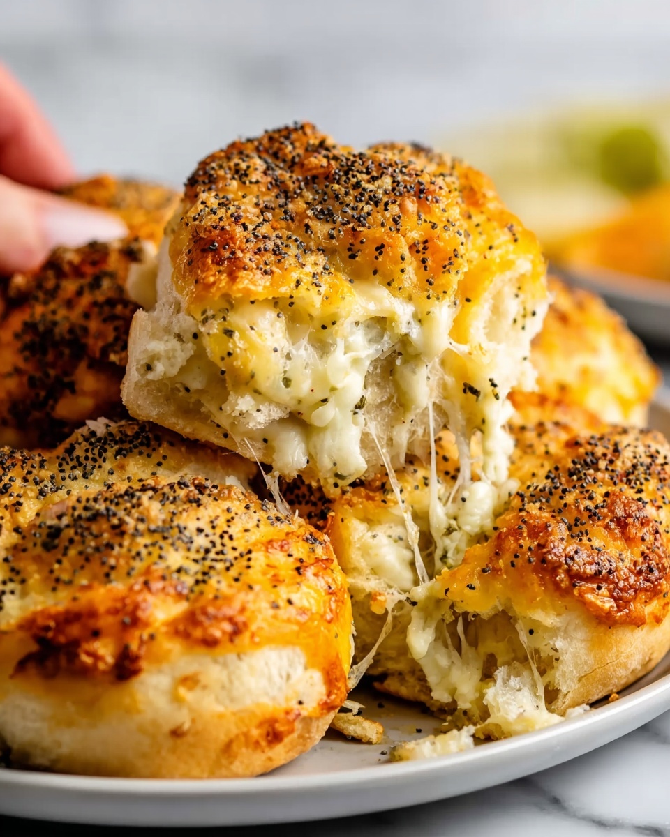 Santa Fe Turkey Sliders, Turkey Sliders with Green Chiles, Spicy Turkey Slider Bites, Easy Turkey Slider Appetizer, Game Day Turkey Sliders - The image shows a close-up of a freshly baked pastry with a golden-brown crust sprinkled with black poppy seeds. The pastry is filled with creamy layers of white cheese mixed with small chunks of pale green vegetables, and beneath that, there is a layer of shredded orange filling that looks soft and moist. The pastry pieces are stacked slightly on top of each other, with the focus on the front piece showing the textures clearly. The background has a white marbled texture, with hints of blurred elements to keep attention on the pastry. Photo taken with an iphone --ar 2:3 --v 7