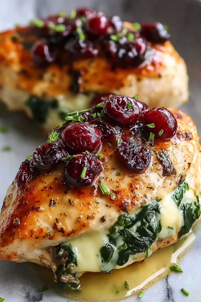 Cranberry & Spinach Stuffed Chicken Breasts with Brie Recipe