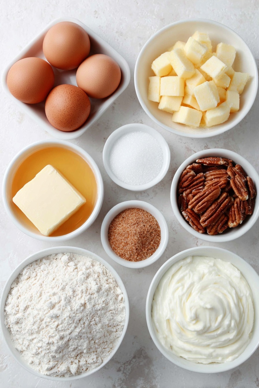 Soft Apple Cinnamon Rolls in Brioche Dough, apple cinnamon roll recipe, brioche cinnamon rolls, easy apple cinnamon rolls, homemade cinnamon rolls with apples - Flat lay of a simple white ceramic bowl with whole brown eggs with clean shells, a small white bowl filled with lukewarm whole milk, a small white bowl of granulated sugar, a small white bowl of active dried yeast granules, a small white bowl with kosher salt, a small white bowl of all-purpose flour, a square of unsalted butter at room temperature, four peeled and cored medium apples diced into small cubes, a small white bowl with brown sugar, a small white bowl with ground cinnamon, a small white bowl of cornstarch, whole pecan halves, a small white bowl filled with softened unsalted butter, a small white bowl of cream cheese at room temperature, a small white bowl with sifted powdered sugar, a small white bowl containing heavy whipping cream placed on a clean white marble surface, soft natural light, photo taken with an iPhone, professional food photography style, fresh ingredients, white ceramic bowls, no bottles, no duplicates, no utensils, no packaging --ar 2:3 --v 7 --p m7354615311229779997