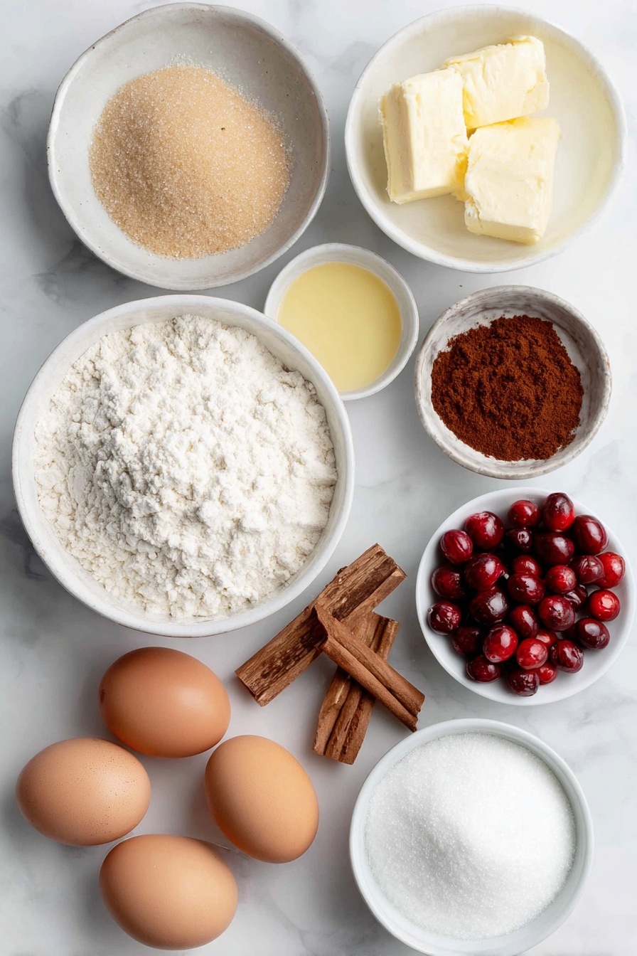 Cranberry Orange Muffins with Crumb Topping, cranberry orange muffin recipe, easy cranberry muffin recipe, moist cranberry muffins, citrus cranberry muffin ideas - Flat lay of a small pile of light brown sugar, a small pile of granulated sugar, a white ceramic bowl with melted butter, a small mound of all-purpose flour, a few whole brown cinnamon sticks alongside ground cinnamon in a small white bowl, two whole uncracked brown eggs, a simple white ceramic bowl of plain yogurt, a small white bowl with fresh orange juice, a small white bowl with milk, a few bright fresh cranberries, fresh orange zest curls, a small white bowl of confectioners’ sugar placed on a clean white marble surface, soft natural light, photo taken with an iPhone, professional food photography style, fresh ingredients, white ceramic bowls, no bottles, no duplicates, no utensils, no packaging --ar 2:3 --v 7 --p m7354615311229779997