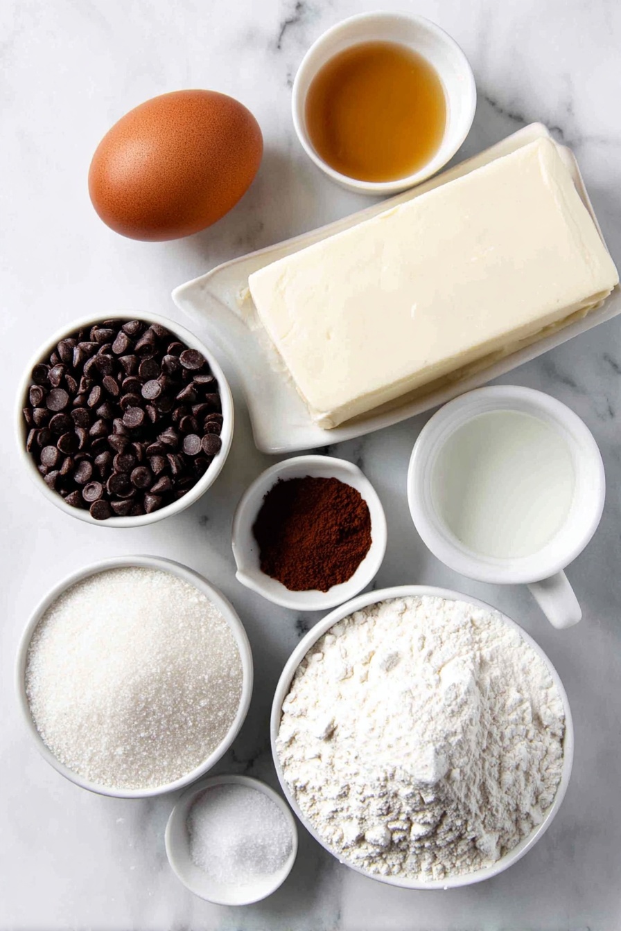 Fudge Rounds Cookies with Chocolate Filling, homemade chocolate sandwich cookies, soft fudgy cookies with chocolate filling, easy chocolate cookie recipe, chocolate-filled sandwich cookies - Flat lay of a small slab of unsalted butter at cool room temperature, a small pile of granulated sugar, one large whole brown egg with a clean shell, a small white ceramic bowl of light golden corn syrup, a small white ceramic bowl of clear vanilla extract, a small mound of all-purpose flour, a small mound of unsweetened natural cocoa powder, a small mound of cornstarch, a small pile of fine sea salt, a small pile of baking soda, a small white ceramic bowl of milk chocolate chips, a small white ceramic bowl of vegetable oil, a small mound of powdered sugar, a small white ceramic bowl of warm water placed on a clean white marble surface, soft natural light, photo taken with an iPhone, professional food photography style, fresh ingredients, white ceramic bowls, no bottles, no duplicates, no utensils, no packaging --ar 2:3 --v 7 --p m7354615311229779997