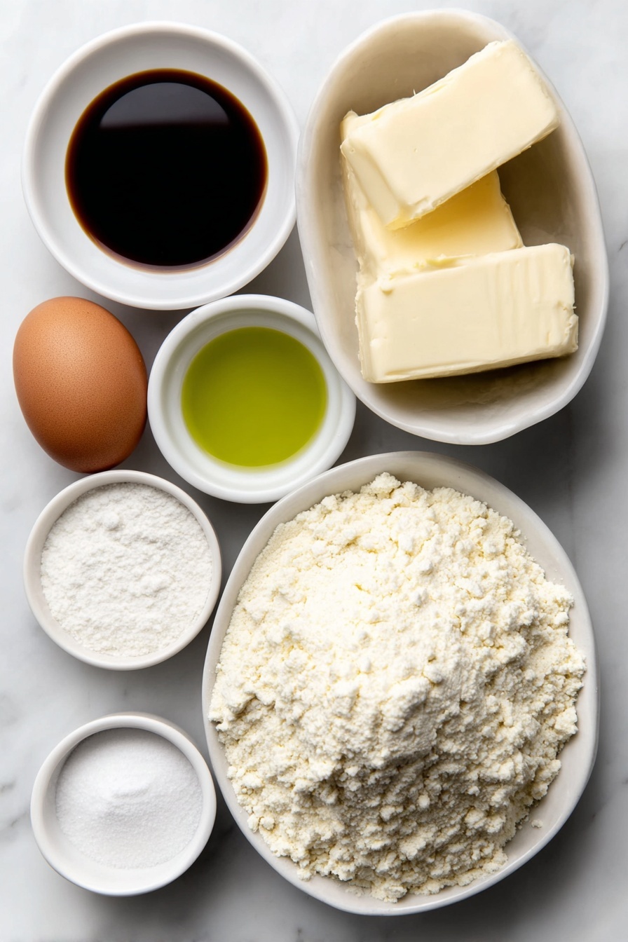 Green Peppermint Cake Mix Cookies, peppermint cake mix cookies, holiday peppermint cookies, easy peppermint cookie recipe, festive green cookies - Flat lay of a small mound of fine white cake mix on a simple white ceramic plate, a few tablespoons of pale creamy unsalted butter shaped into a neat pat, two whole brown eggs with clean shells, a small white bowl filled with clear peppermint extract, another small white bowl with smooth vanilla extract, a delicate dollop of bright green gel food coloring on white ceramic, a small white bowl containing pure white powdered sugar, a separate small white bowl with fine white cornstarch, and a scattering of tiny bright red heart-shaped sprinkles arranged artfully on the side, all placed on a clean white marble surface, soft natural light, photo taken with an iPhone, professional food photography style, fresh ingredients, white ceramic bowls, no bottles, no duplicates, no utensils, no packaging --ar 2:3 --v 7 --p m7354615311229779997
