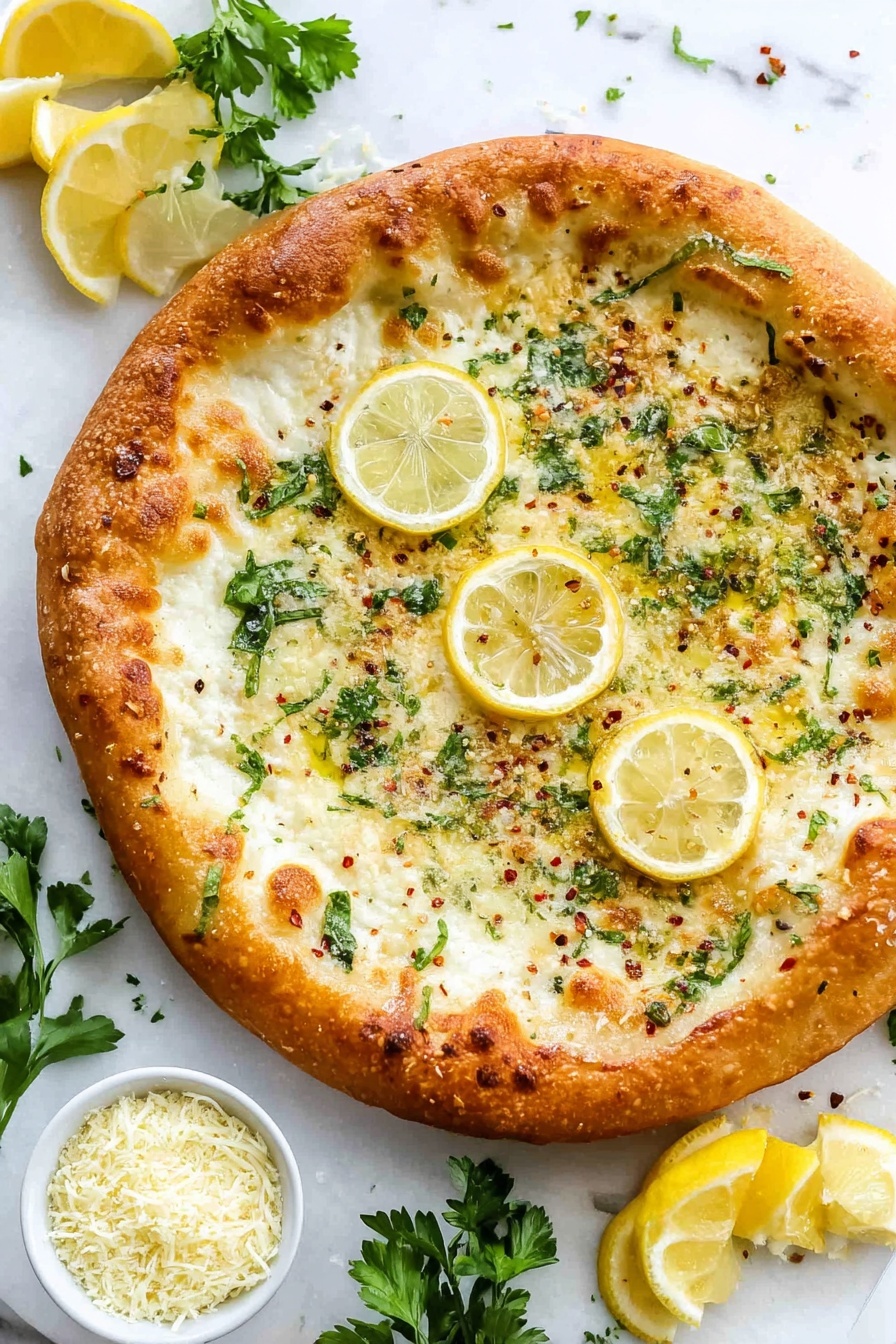 Lemon Pizza with Fresh Mozzarella, lemon pizza recipe, fresh mozzarella pizza, zesty lemon pizza, easy lemon mozzarella pizza - A slice of pizza is shown held by a woman's hand, with a thick golden brown crust that looks crispy on the edges. The pizza has three clear layers: the bottom is a light golden baked crust, the middle is a melted white cheese layer, and the top is decorated with a thin transparent yellow lemon slice, small green herb pieces, and tiny red flakes. In the background, more pizza slices are arranged on a white marbled surface with some green garnish scattered around and a glass of water with ice cubes visible. The whole scene is bright and fresh, capturing the texture of the pizza and the lemon slice well photo taken with an iphone --ar 2:3 --v 7