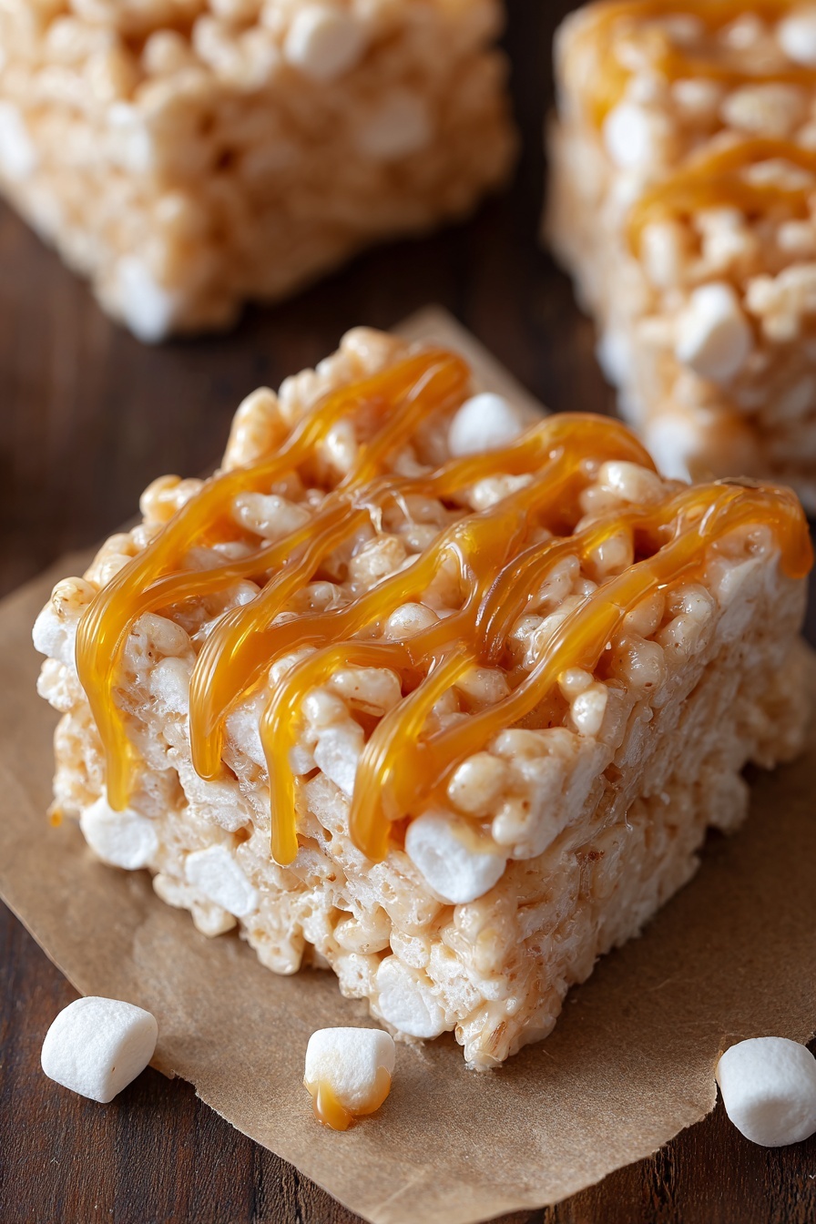 Brown Butter Dulce de Leche Rice Krispie Treats, gourmet Rice Krispie treats with brown butter, dulce de leche Rice Krispie bars, caramelized butter Rice Krispies, elevated Rice Krispie recipes - A close-up view shows a rectangular crispy rice treat being pulled apart by two woman's hands, revealing many thin, stretchy white marshmallow strands inside. The treat's surface is rough and textured with small puffed rice pieces stuck together by the light tan marshmallow mixture. The background is blurred with other rice treats inside a white marbled surface setting. photo taken with an iphone --ar 2:3 --v 7